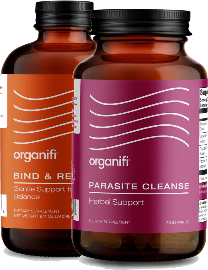 Organifi Parasite Cleanse and Bind & Restore bottles